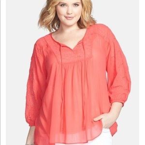 Jessica Simpson pink sheer peasant blouse